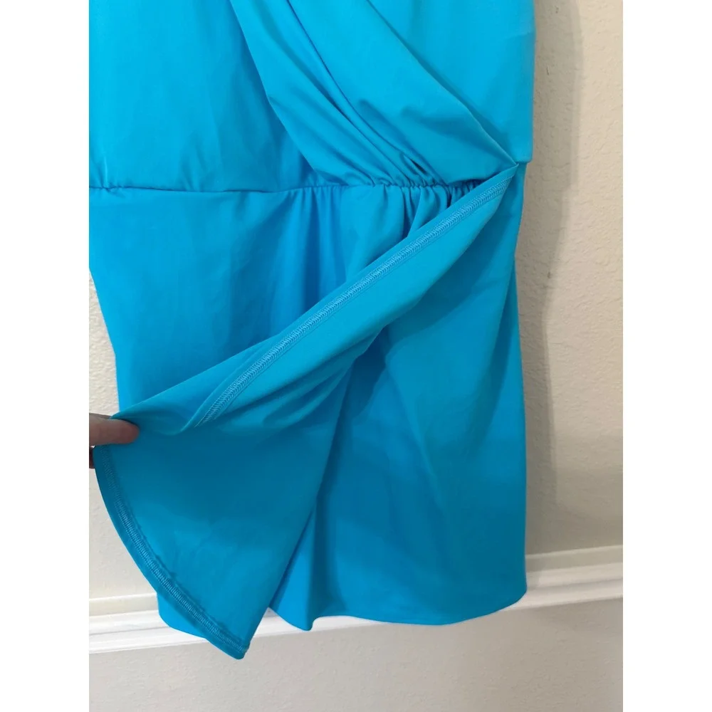 Lands‎ End Womens Turquoise Blue Surplice Wrap Swim Dress Size L 14-16